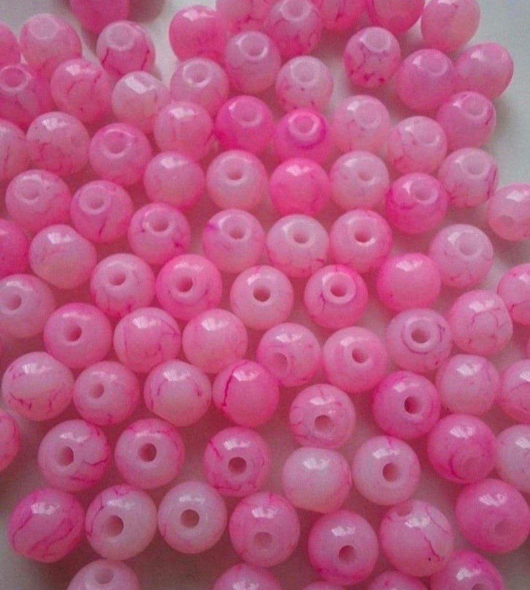 100 stuks 6 mm gemeleerde glaskralen roze wit kralen partij, Kraal, -, -, Nieuw