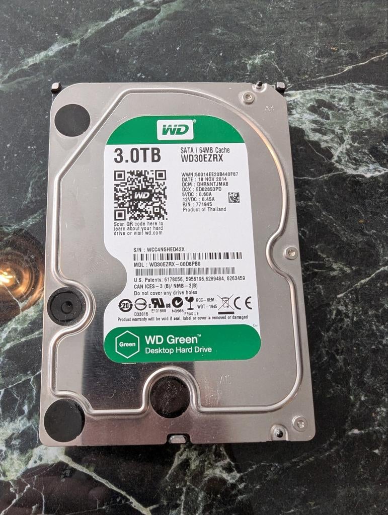 Western Digital Green 3TB, Computers en Software, Harde schijven, Intern, Gebruikt, Desktop, 3TB
