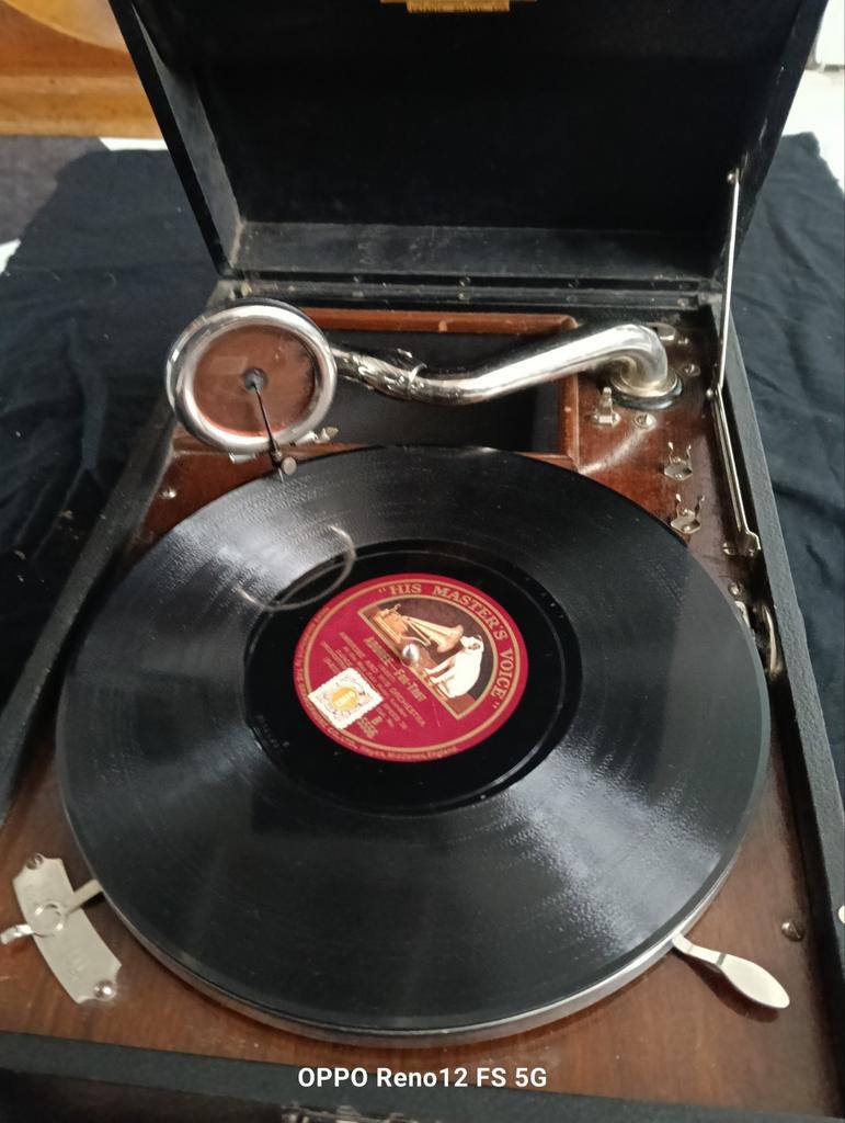 Antieke Grammofoon met 'His Master's Voice' Plaat, Ophalen of Verzenden, Gebruikt, Platenspeler, Overige merken