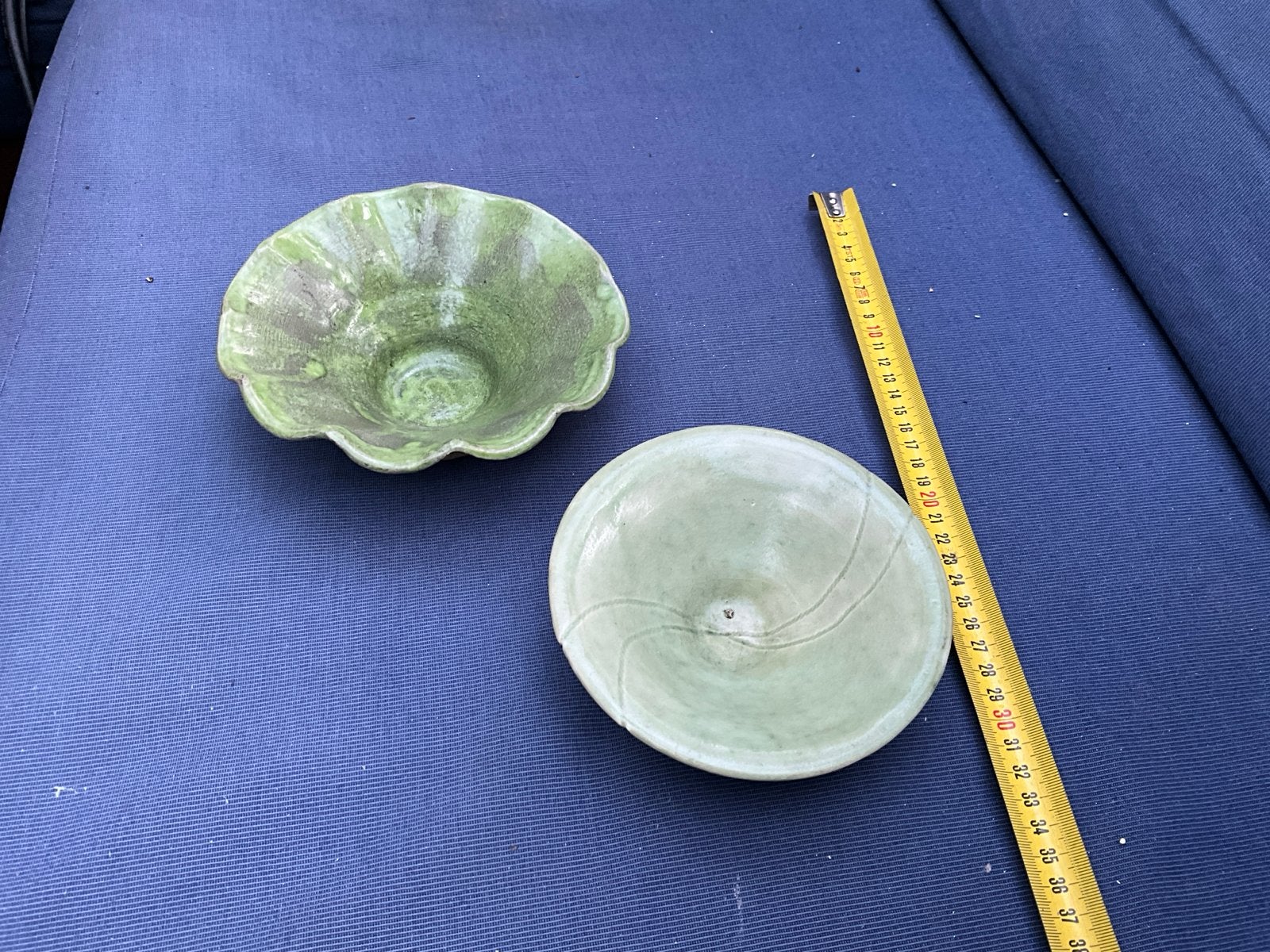 Set van 2 handgemaakte keramische schaaltjes, groen, Ophalen of Verzenden