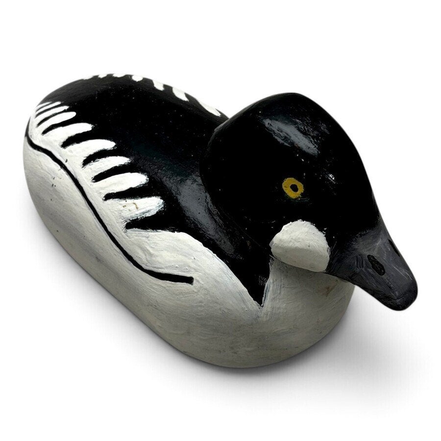 Twee houten lokvogels, grote zaagbek en brilduiker, Houtsnijwerk, Ophalen of Verzenden, 20 - 50 cm, Hout