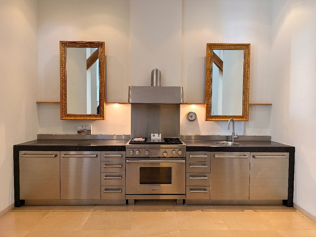 Luxe keuken 2022 RVS - Blum Legrabox-lades - natuursteen, Ophalen, Zo goed als nieuw, 200 cm of meer, Minder dan 100 cm