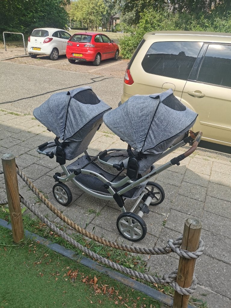 ABC Zoom dubbelwagen duo-wagen + reiswieg, Kinderen en Baby's, Kinderwagens en Combinaties, Gebruikt, Combiwagen, Verstelbare duwstang