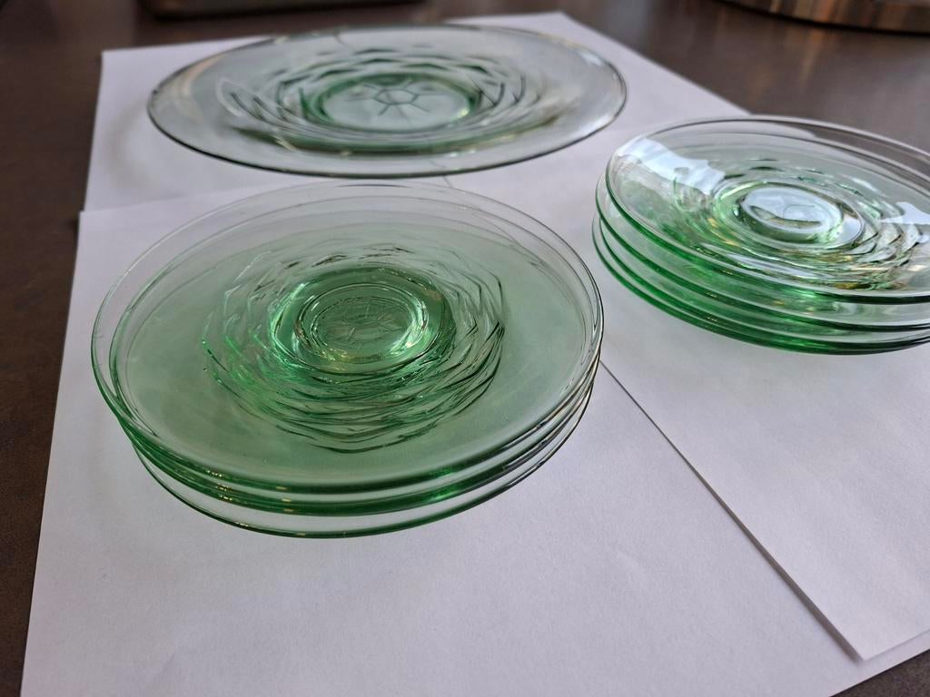 Vintage schaal en 8 schotels, Andries Copier Leerdam, Antiek en Kunst, Antiek | Glas en Kristal, Ophalen
