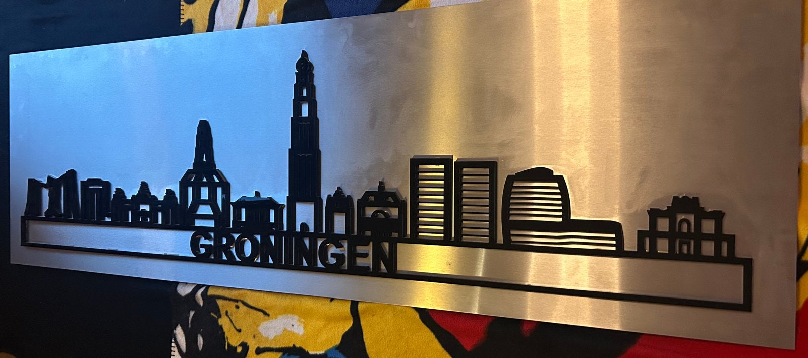 Groningen Skyline Wanddecoratie met LED Verlichting, Ophalen, Metaal, Met verlichting, Wandbord of Wandpaneel