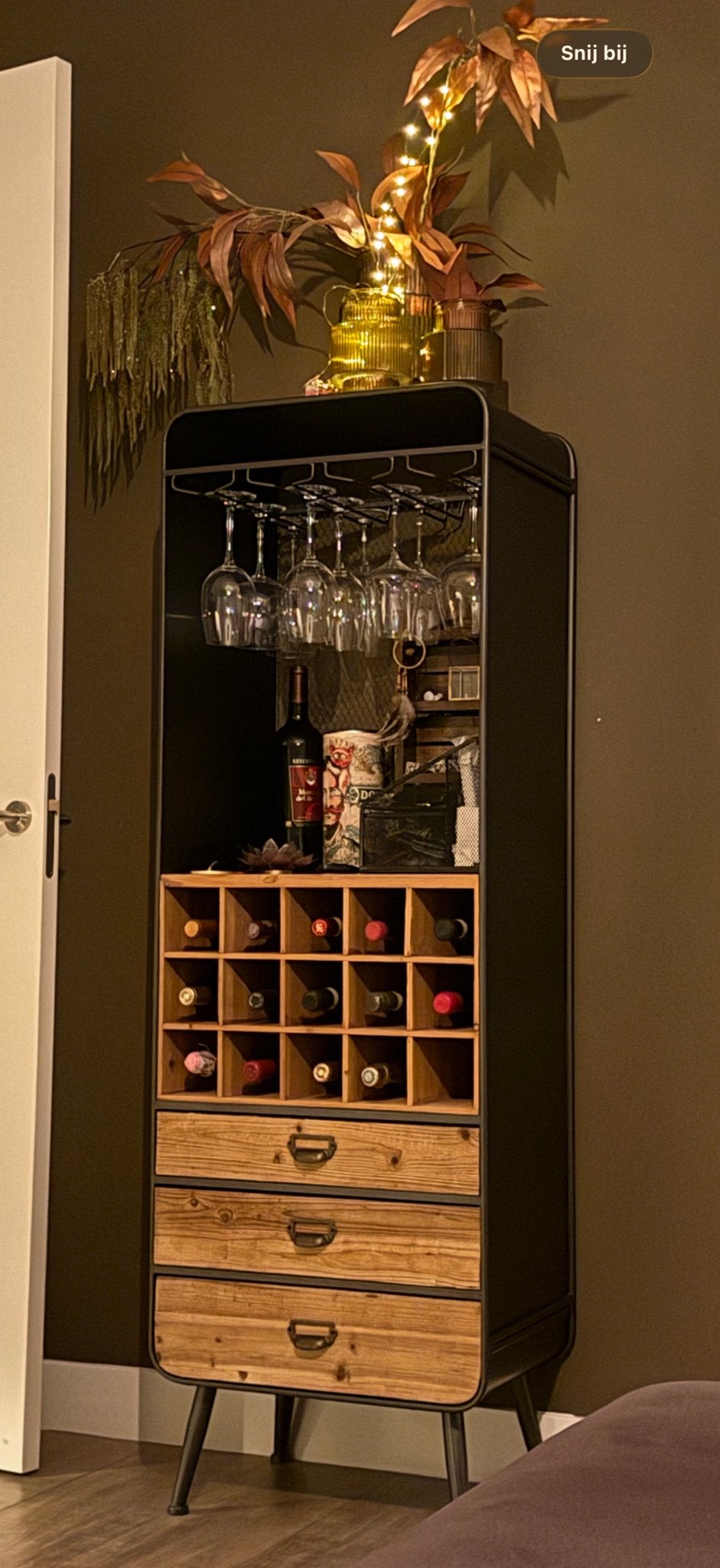 Wijnkast 'Vino' - Industrieel design met opbergruimte, Ophalen, 15 tot 25 flessen, Zo goed als nieuw, 75 – 100
