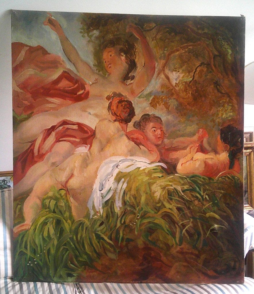 GROOT - Mythologie - Nimfen in het bos - ca.1940, Ophalen, Doek, Portret of Personen, Olieverf