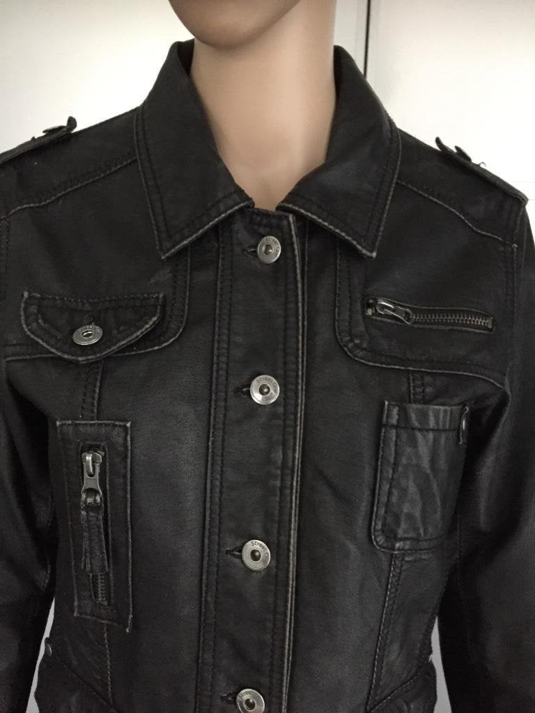 C1046 Street One maat 38=M echt-leren jasje blazer jas, Maat 38/40 (M), Zwart, Street One, Ophalen of Verzenden