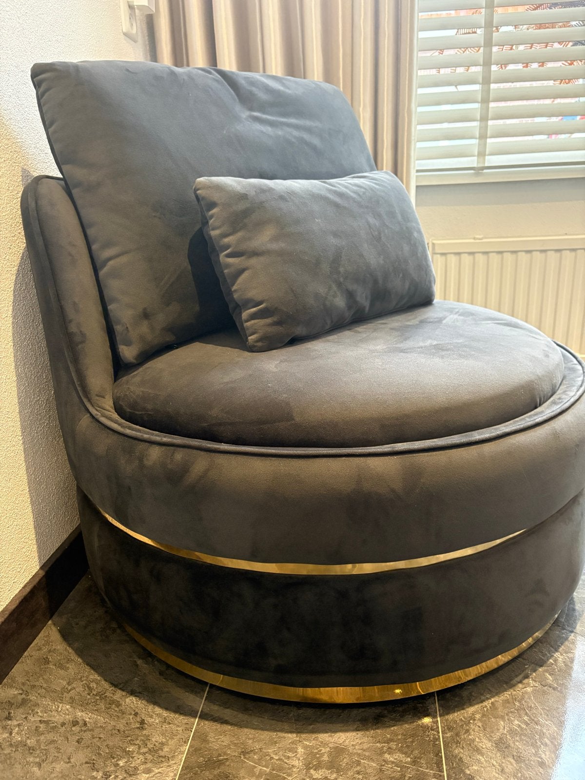 Richmond Fauteuil Velvet Rond Draaibare Poot - Grijs, Huis en Inrichting, Ophalen of Verzenden, Zo goed als nieuw, Stof, 75 tot 100 cm