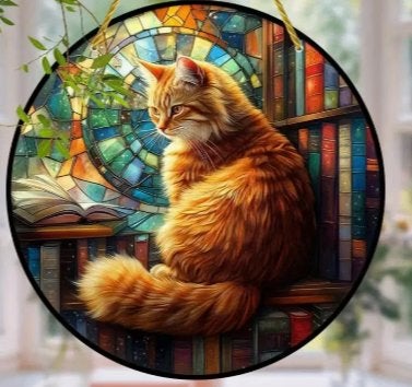 Wandcirkel met Maine Coon Kat en - Glas-in-lood Stijl, Verzenden, 20 cm, Meerkleurig, Nieuw