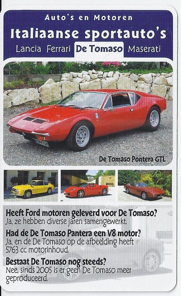 Ab23 Autokaartje De Tomaso Pantera gtl, Ophalen of Verzenden, Zo goed als nieuw, Auto's