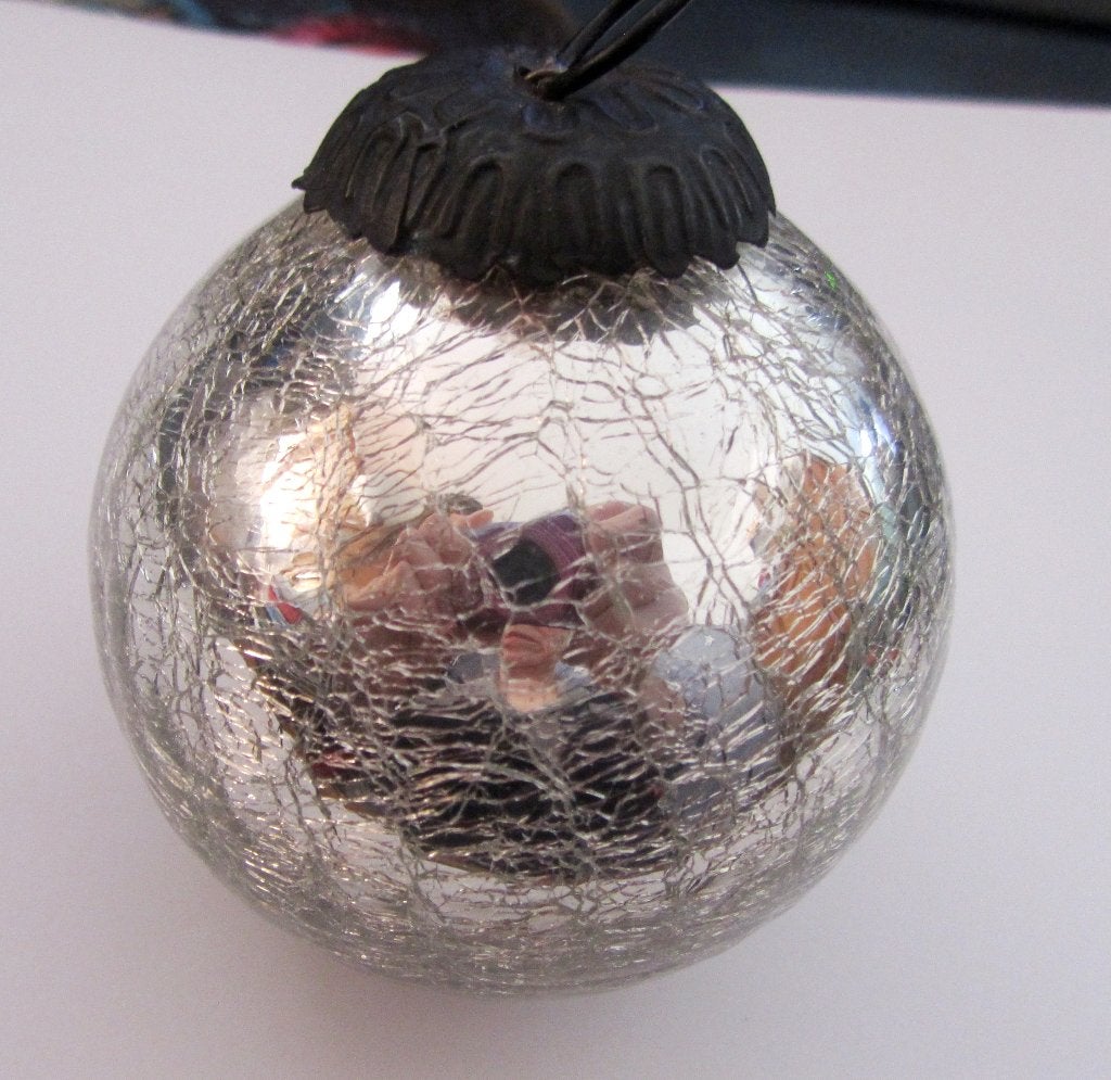 Antieke glazen kerstbal groot craquelé heksenbal, 154 gr, Verzenden