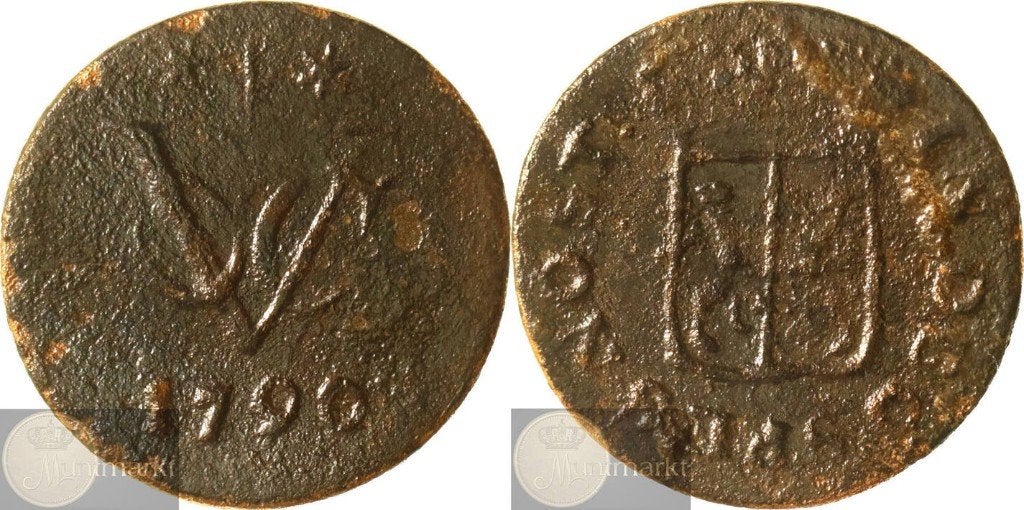 V.O.C. - Gelderland - ½ Duit 1790 'Gelria', Ophalen of Verzenden, Vóór koninkrijk, Overige waardes, Losse munt