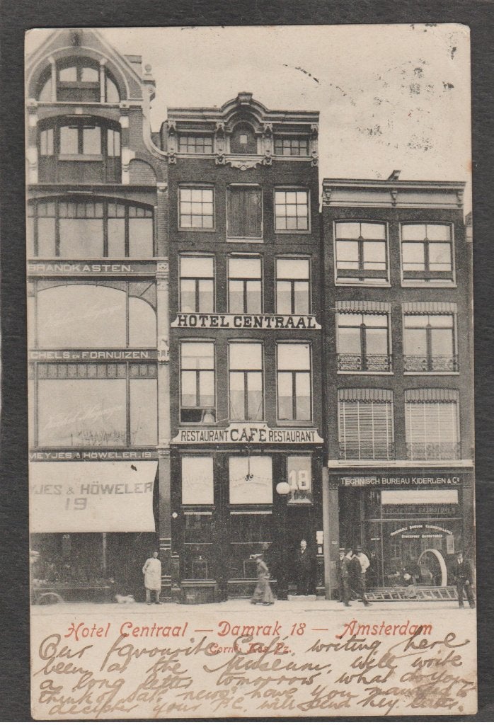amsterdam  damrak met hotel centraal, Verzenden, Voor 1920, Gelopen, Noord-Holland