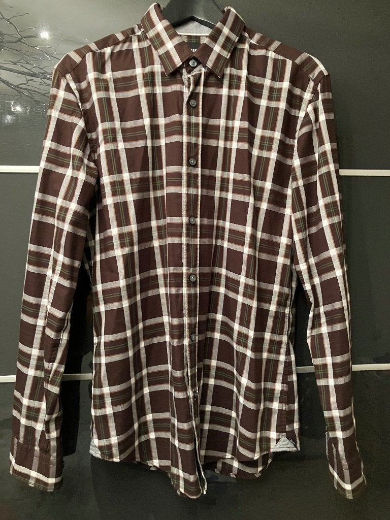 Hugo Boss; Slim-Fit Overhemd Van Katoenen; Maat 41; Brown, Kleding | Heren, Overhemden, Bruin, Ophalen of Verzenden, Zo goed als nieuw