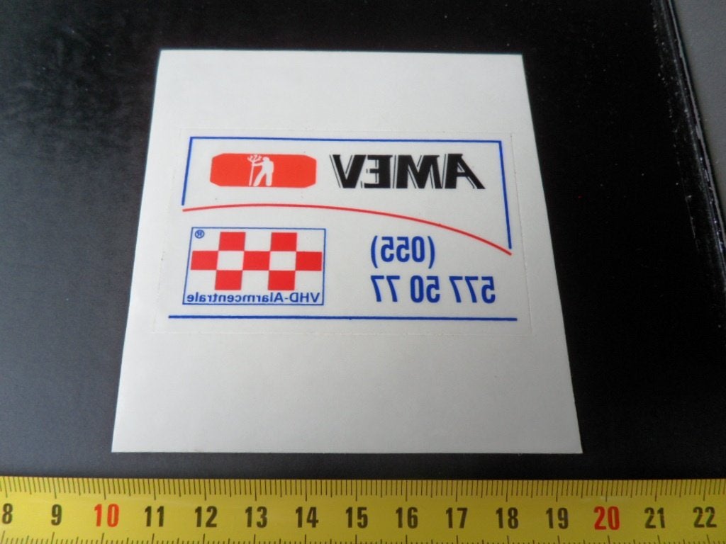 sticker raamsticker transparant AMEV vhd alarmcentrale 055, Ophalen, Zo goed als nieuw