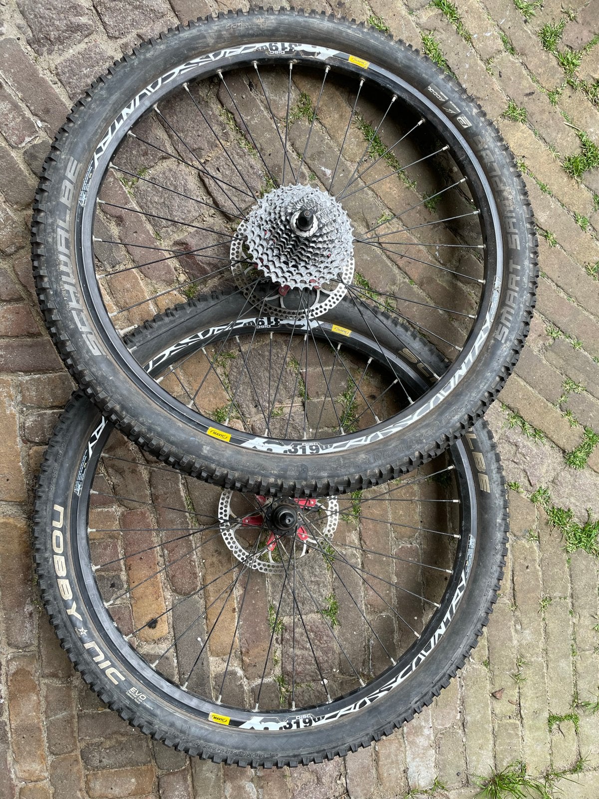 Mavic Crossride 26 inch MTB wielen met banden en cassette, Wiel, Gebruikt, Ophalen of Verzenden, Aluminium