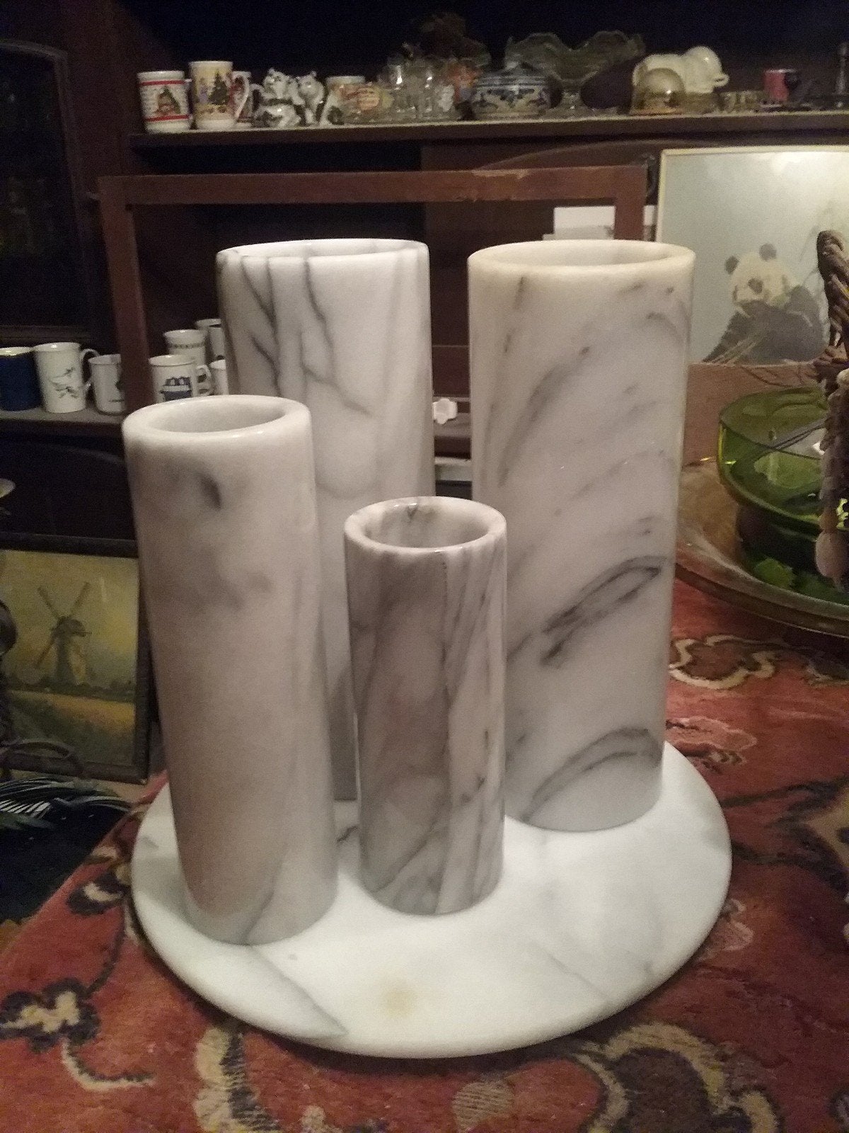 VINTAGE MARMEREN PLATEAU MET MARMEREN CILINDERVAZEN, Ophalen, Overige materialen