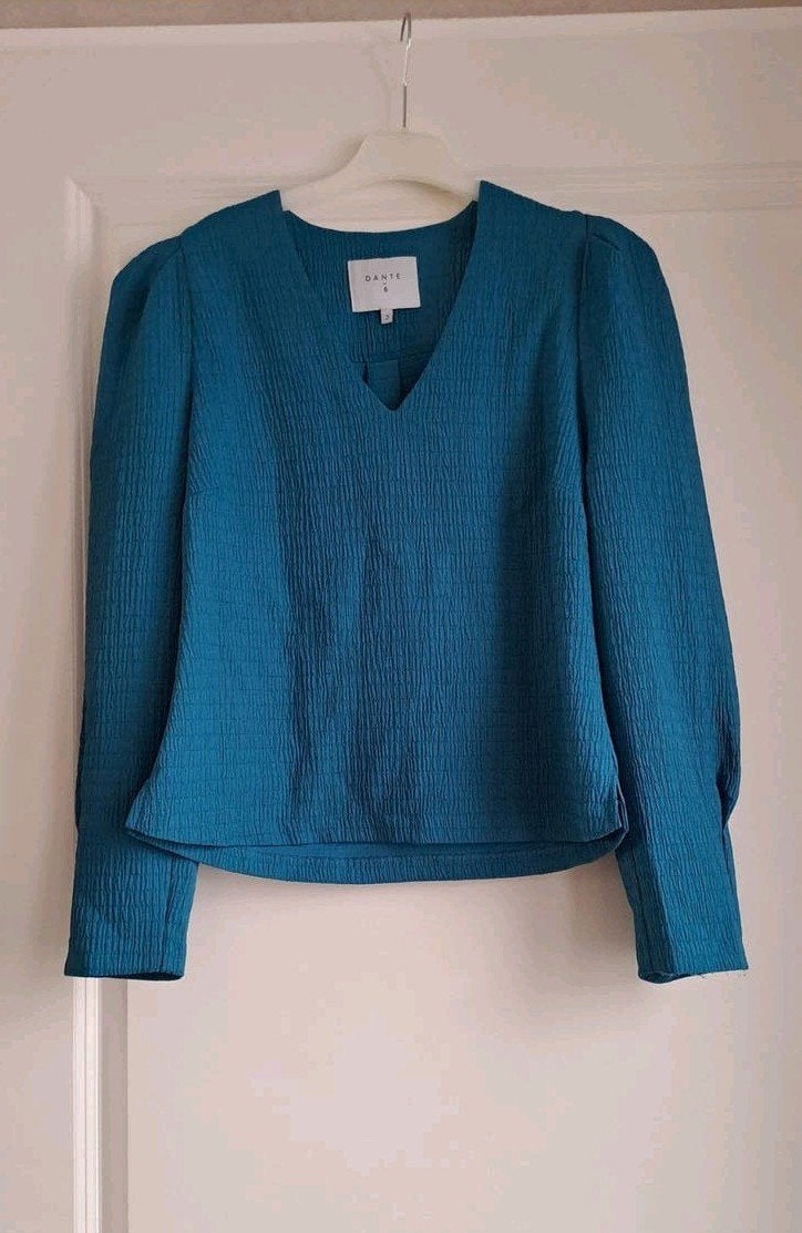 Dante6 Blouse V-hals Pofmouwen Blauwgroen Maat M, Maat 38/40 (M), Dante6, Ophalen of Verzenden, Zo goed als nieuw