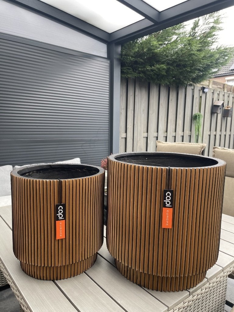 nieuwe goud bloempotten capi vaas cilinder groove xl 41x40, Tuin en Terras, Bloempotten, Verzenden, Rond, Nieuw, Aardewerk