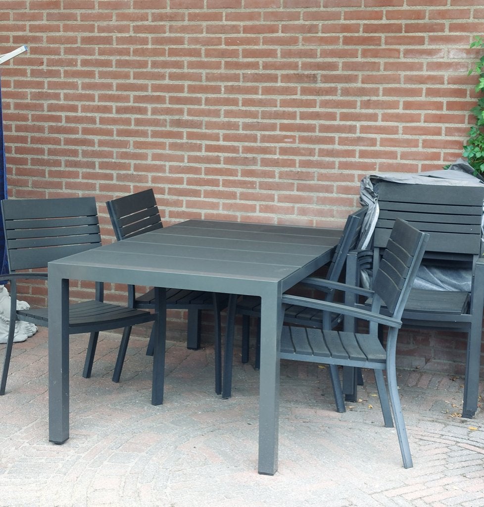 Tuintafel met 7 stoelen. Gratis 6 kussens, Ophalen, Gebruikt, Overige materialen