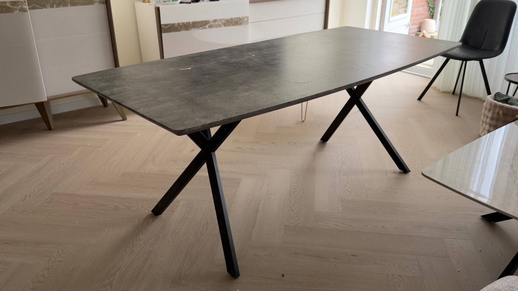 Grote Eettafel zwart, Huis en Inrichting, Ophalen, Kunststof, Gebruikt, 50 tot 100 cm
