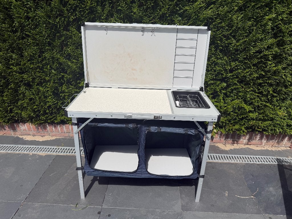 Inklapbaar compacte Campingkeuken met Spoelbak/Opbergruimte, Ophalen, Gebruikt
