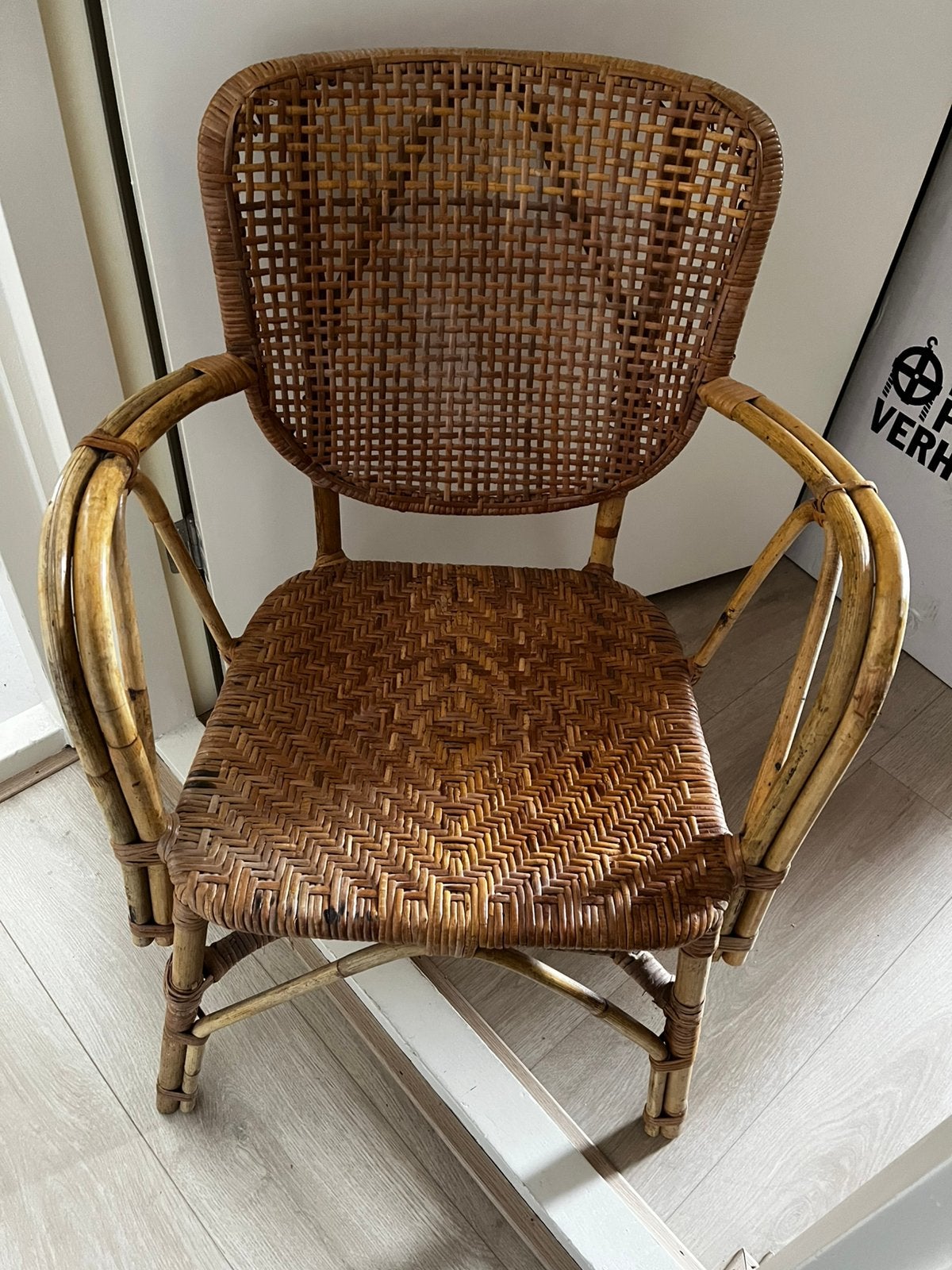 Rieten stoel, Huis en Inrichting, Stoelen, Ophalen, Gebruikt, Bruin, Eén