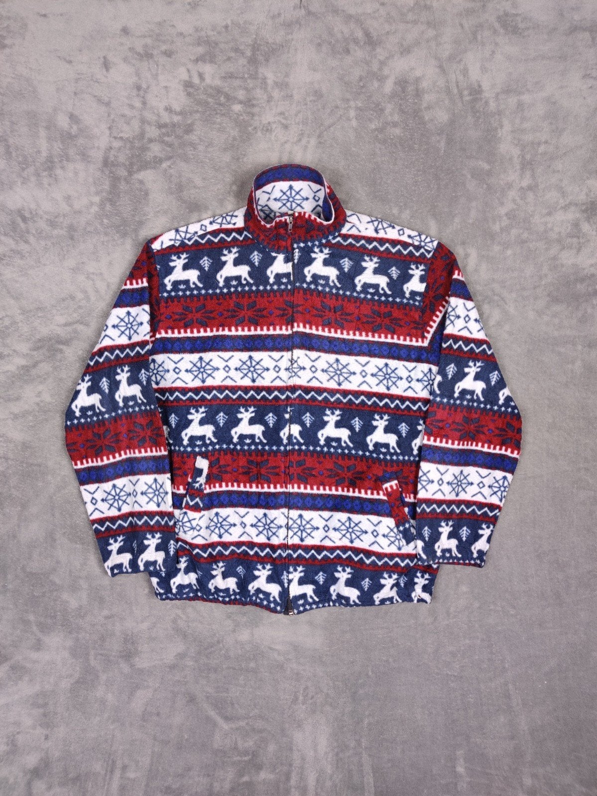 Vintage Fleece Vest XL Blauw Rood Kerst-Staat: Goed, geen g, Blauw, ., Ophalen of Verzenden, Zo goed als nieuw