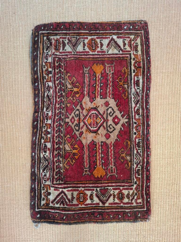 Vintage Handgeweven Perzisch Tapijtje - Rood/Beige, Antiek en Kunst, Antiek | Kleden en Textiel, Ophalen of Verzenden