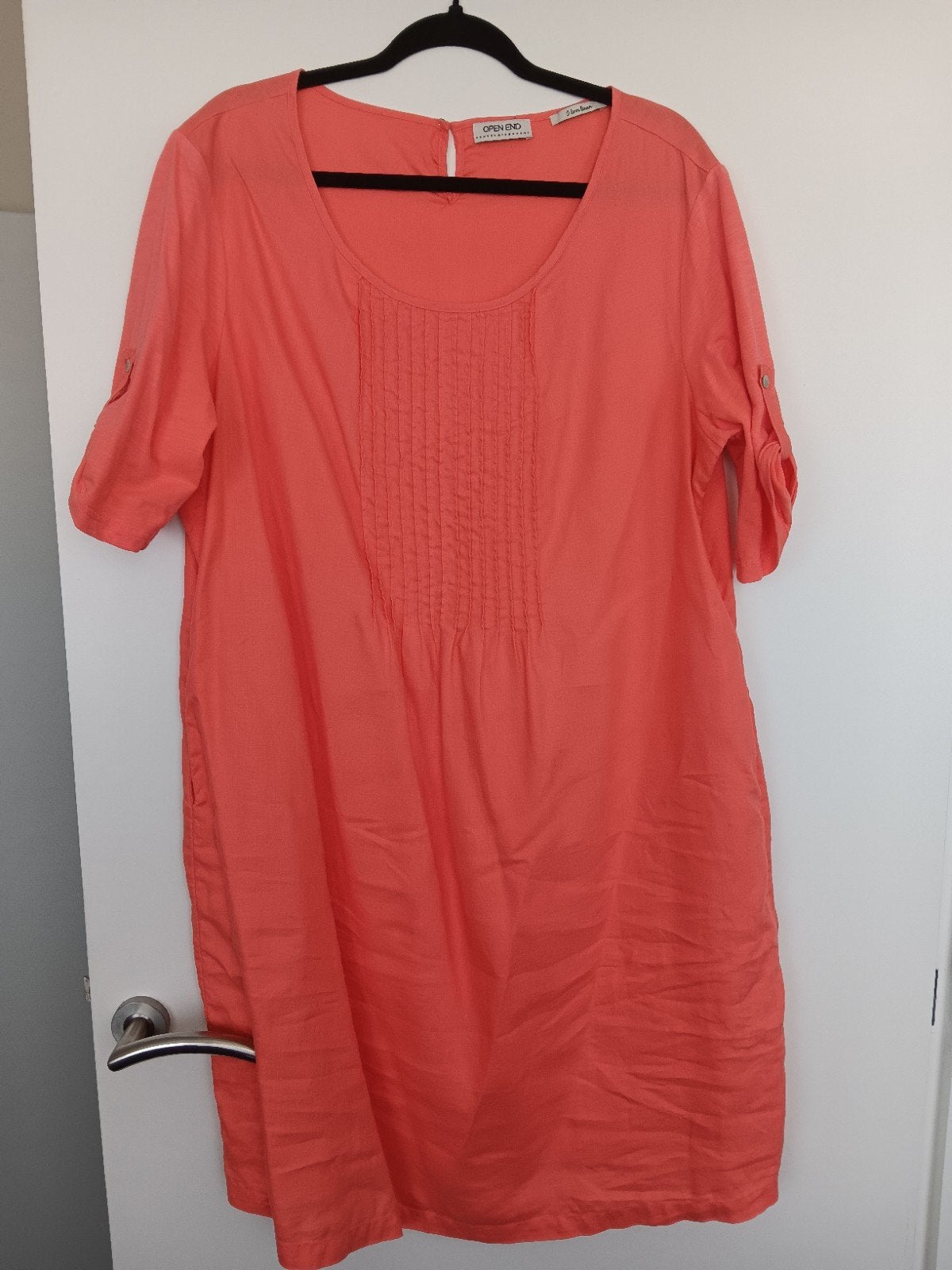 Te Koop: OPEN END Tuniek,  mt 46. Linnen. (J-65), Kleding | Dames, Blouse of Tuniek, Open End, Oranje, Ophalen of Verzenden