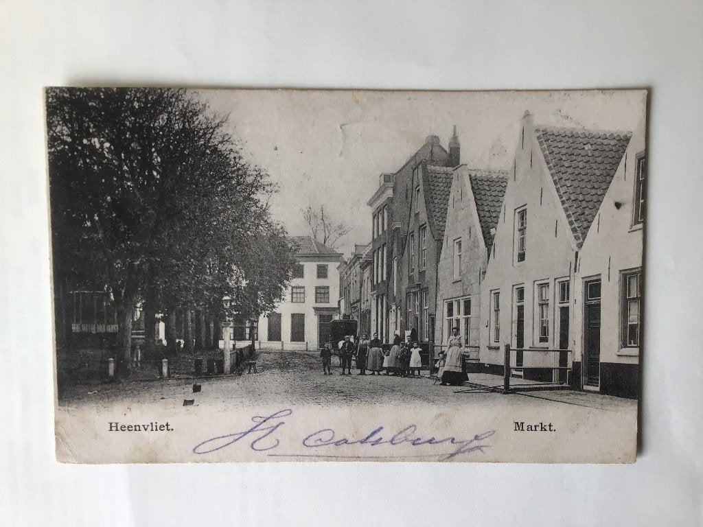 Oude Ansichtkaart Heenvliet Markt met mensen 1904, Verzamelen, Ansichtkaarten | Nederland, Verzenden, Voor 1920, Gelopen, Zuid-Holland