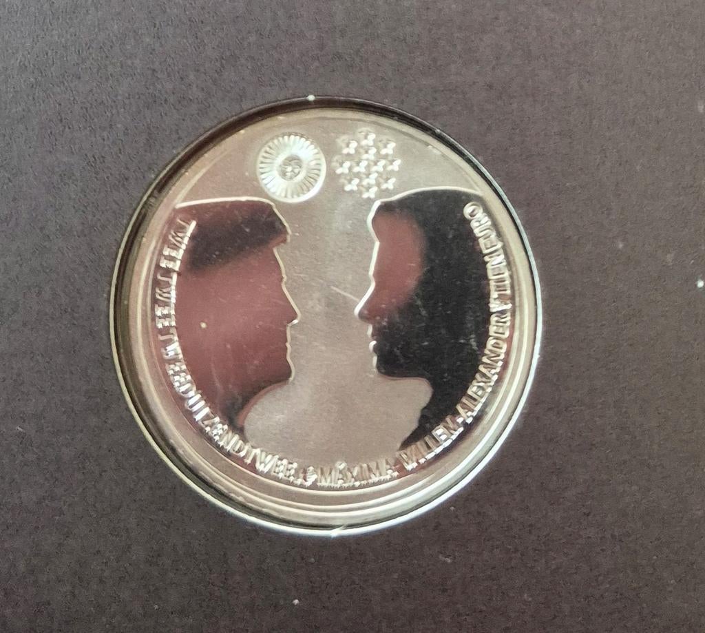 Huwelijks munt W.Alexander en Maxima 2-2 2002, Setje, Koningin Beatrix, Euro's, Ophalen of Verzenden