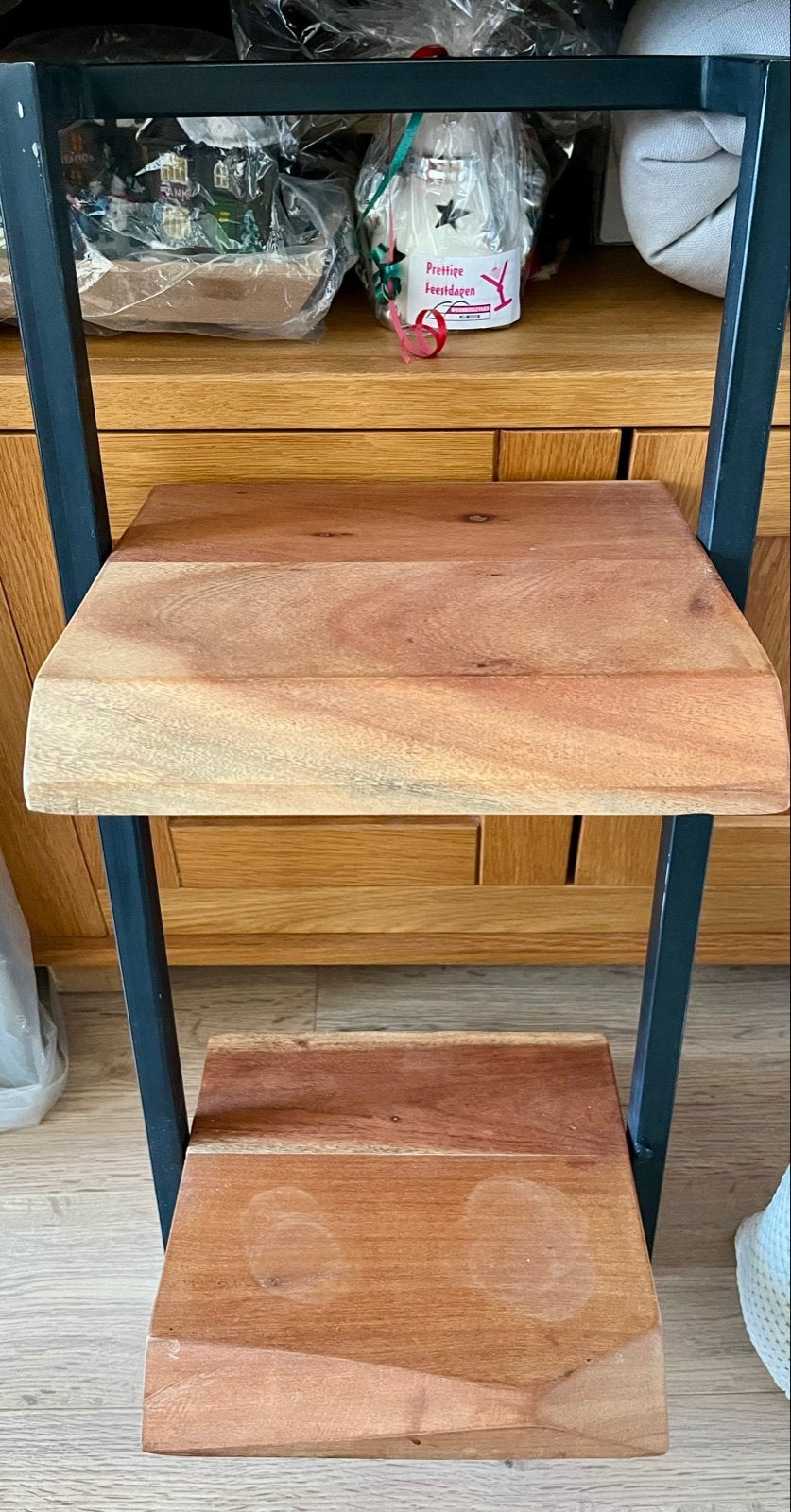 Mango Houten wandplank met metalen frame, Ophalen, Gebruikt, Minder dan 150 cm, Minder dan 100 cm