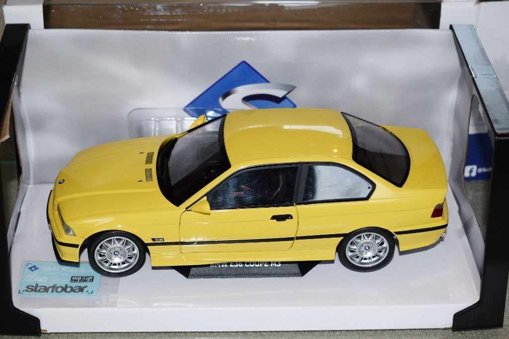 miniatuur auto 1:18 nieuw solido BMW E36 coupe M3 geel, Hobby en Vrije tijd, Modelauto's | 1:18, Ophalen of Verzenden, Nieuw, Solido