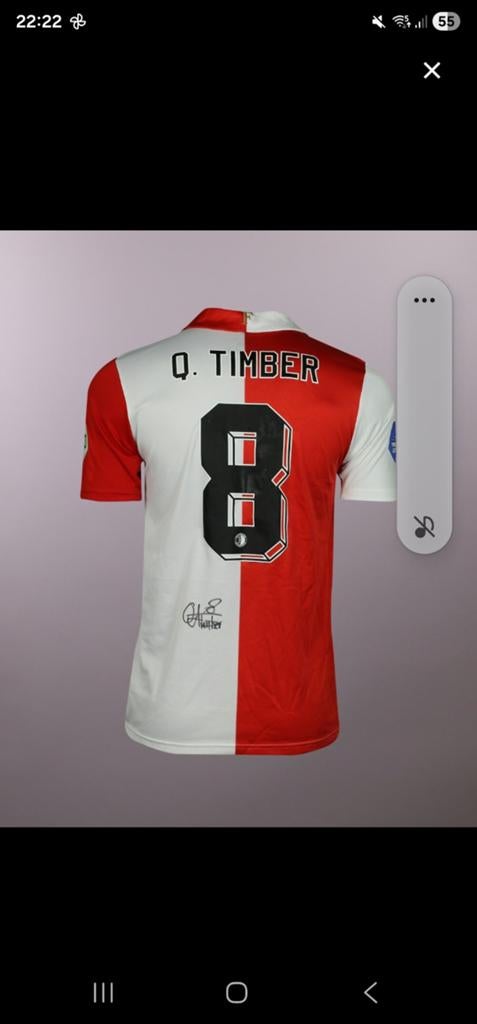 Feyenoord shirt Quinten Timber gedragen en gesigneerd, Maat 52/54 (L), Ophalen of Verzenden, Adidas, Voetbal
