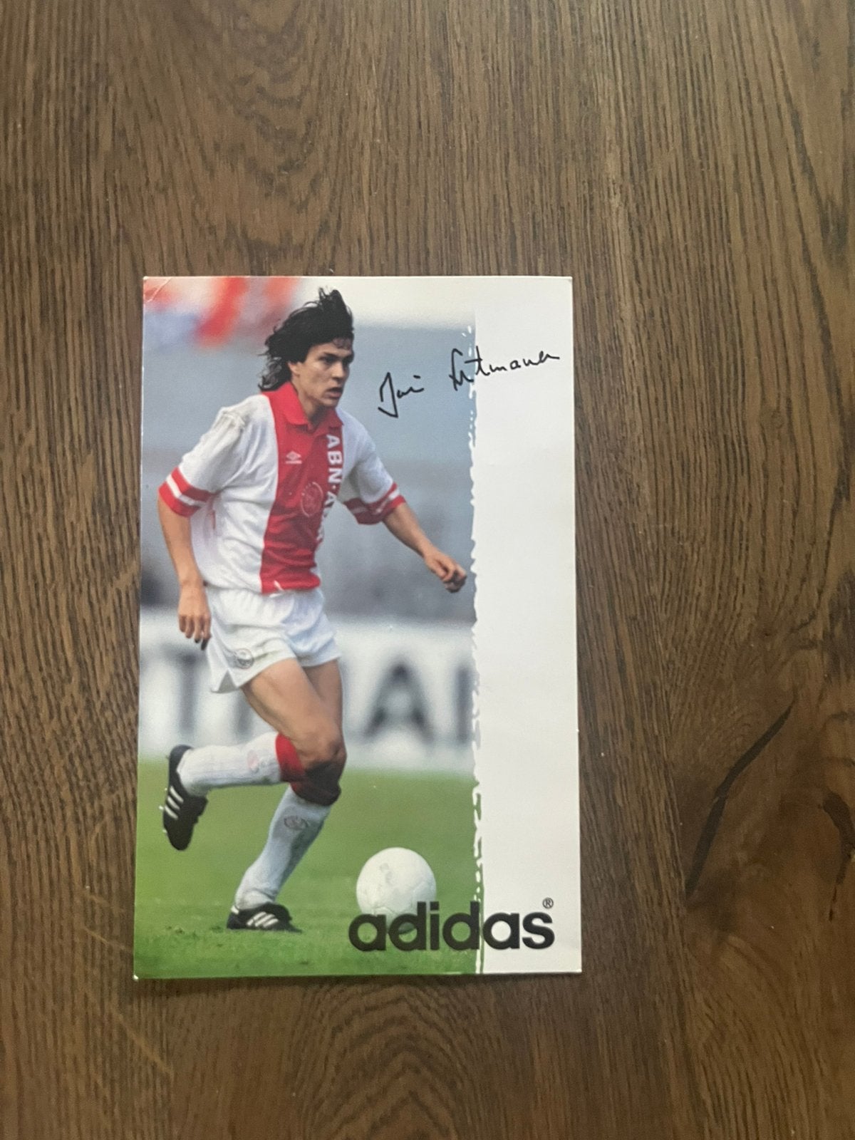 GROTERE GLAZENDE FOTO RECLAMEKAART JARI LITMANEN AJAX, Ophalen of Verzenden, Zo goed als nieuw, Ajax, Spelerskaart
