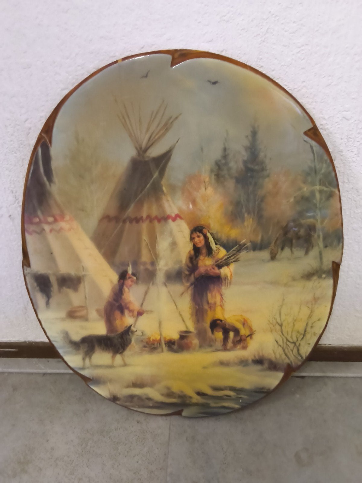 te koop mooie indianen tafereel op hout €17,50, Huis en Inrichting, Ophalen of Verzenden, Zo goed als nieuw, Hout