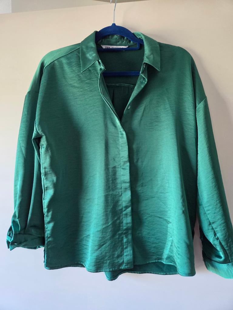 Zara satijnen blouse smaragdgroen, Maat 38/40 (M), Zara, Ophalen of Verzenden, Zo goed als nieuw