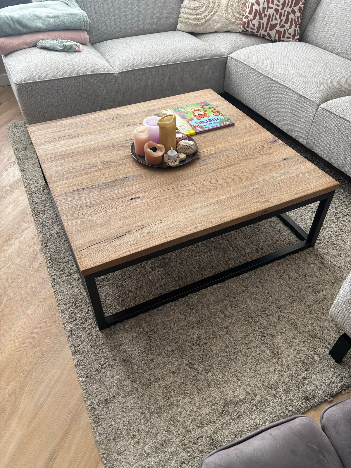 Salontafel Industrieel 100x100cm, Huis en Inrichting, Ophalen, Gebruikt, 50 tot 100 cm, Vierkant
