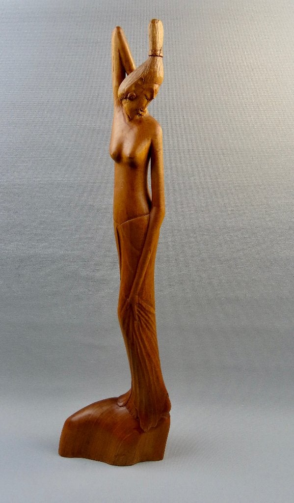 Art Deco Balinees houten beeld - Bali ca 1920 -  topstaat, Houtsnijwerk, Verzenden, Art deco, 50 - 100 cm