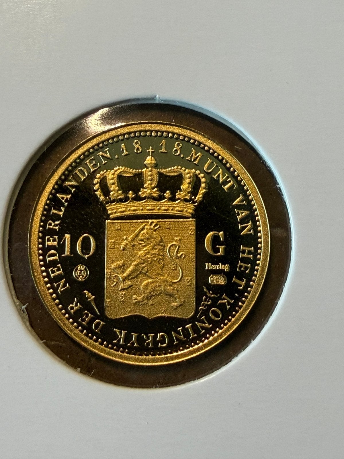 Herslag/Replica gouden tientje 1818, Koning Willem I, Losse munt, 10 gulden, Goud