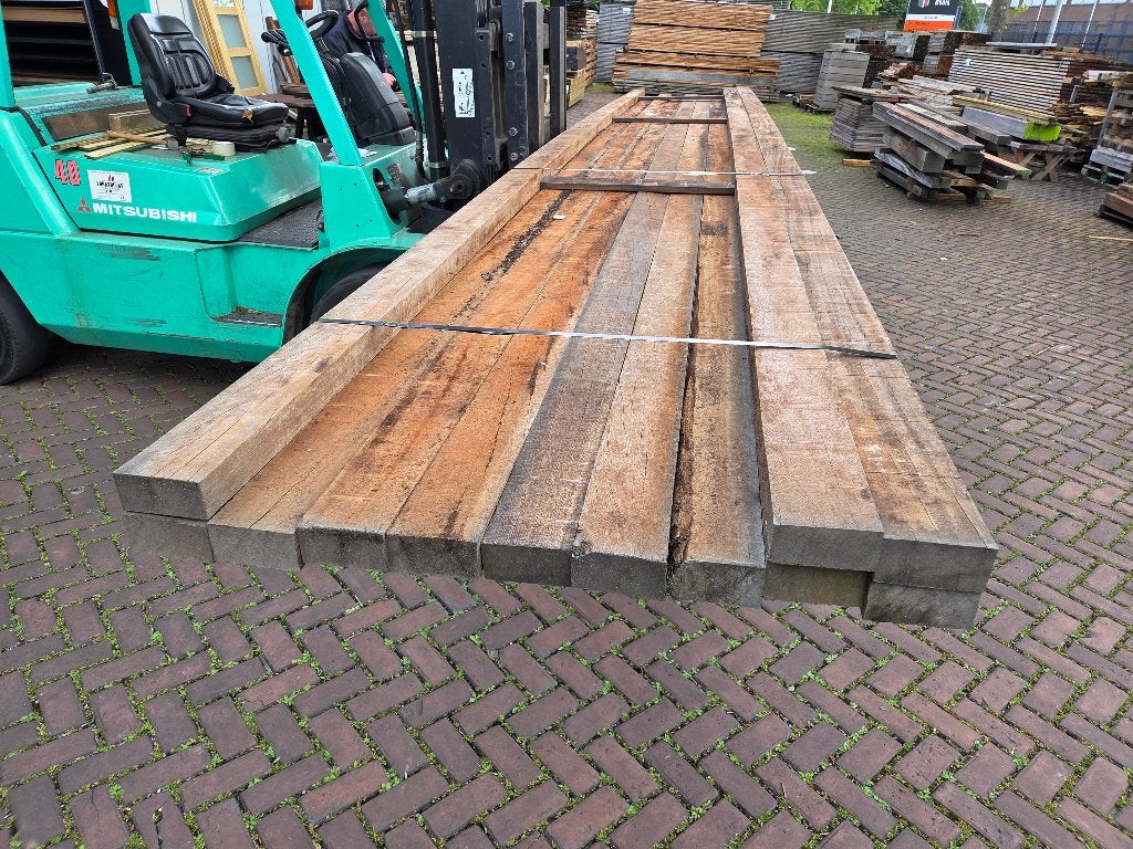 12 Hardhouten Balken 5x10 cm / 6.45 meter lang - nr: HB75, Tuin en Terras, Ophalen, Nieuw, Hardhout, 250 cm of meer
