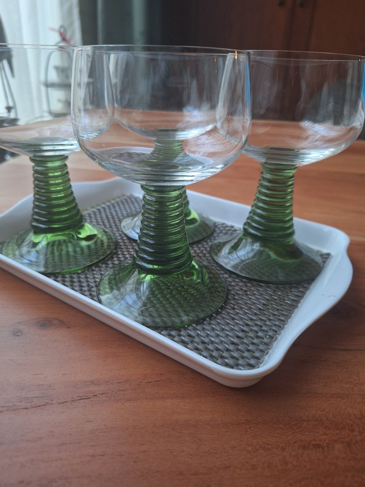 Set van 4 vintage Roemer wijnglazen met groene voet, Ophalen of Verzenden
