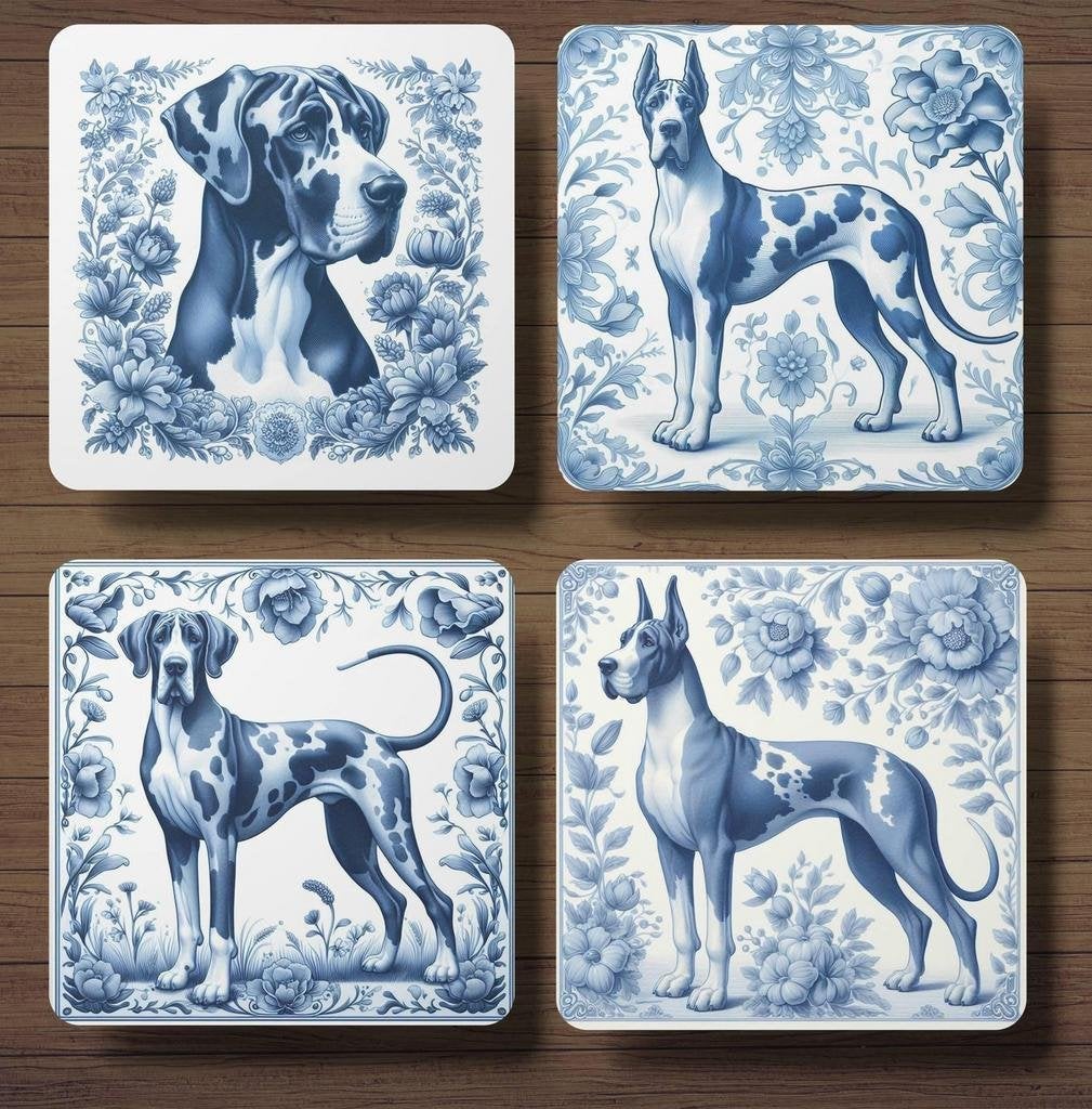 Duitse Dog Delfts Blauw onderzetters met houder, Ophalen of Verzenden, Nieuw, Glas of Kopje