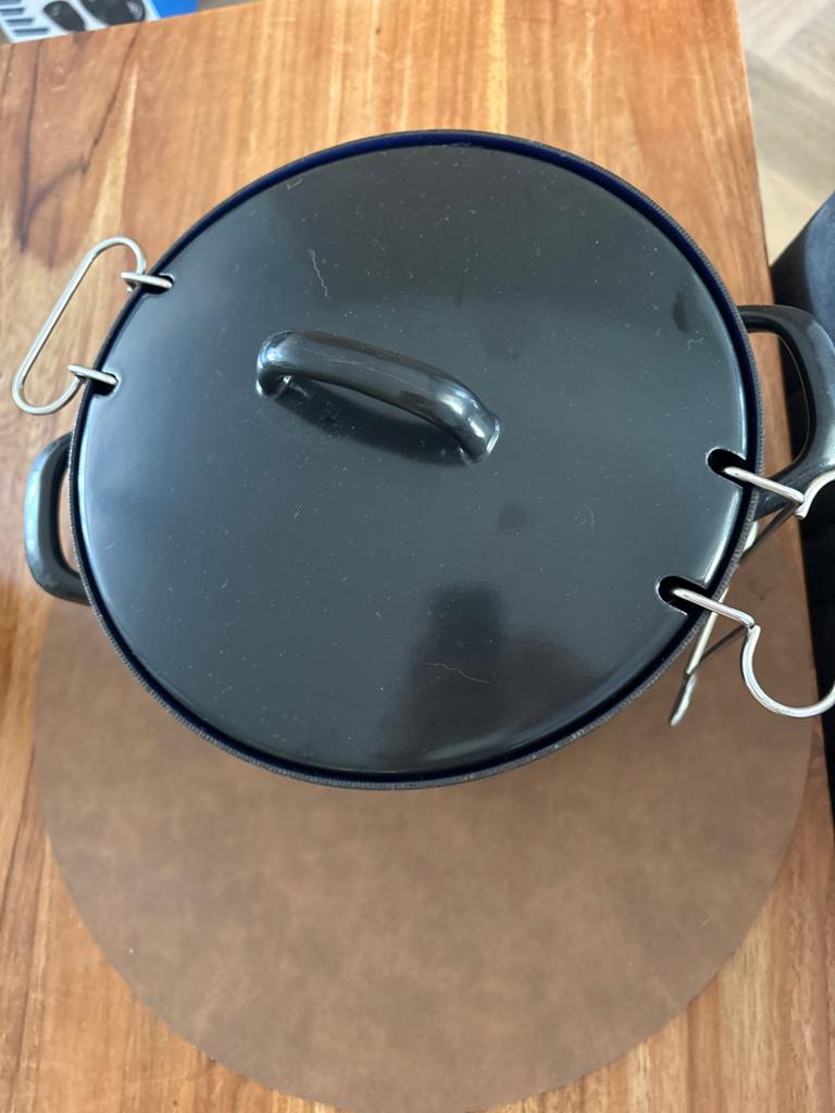 Bk Frietuurpan - Blauw geëmailleerd met frituurmand, 3 tot 4 liter, Ophalen, Gebruikt, Uitneembare binnenpan