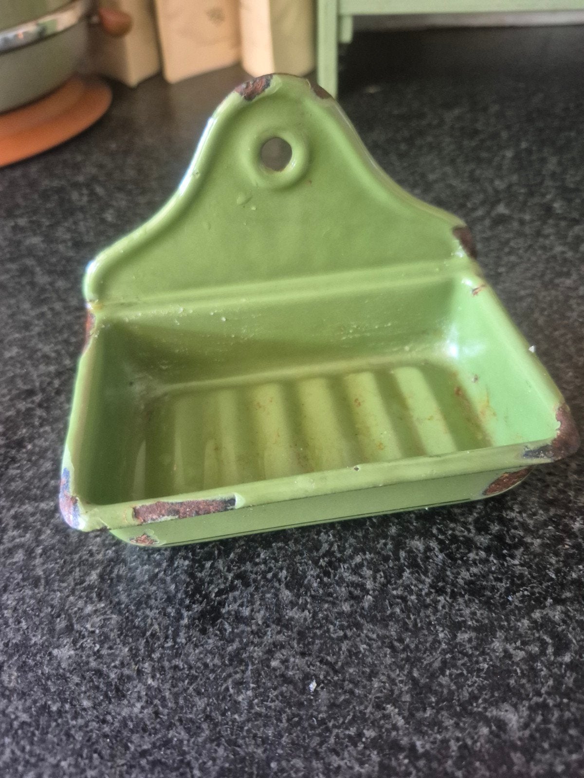 Vintage Groene Emaille Zeepbakje - Wandmontage, Antiek en Kunst, Ophalen