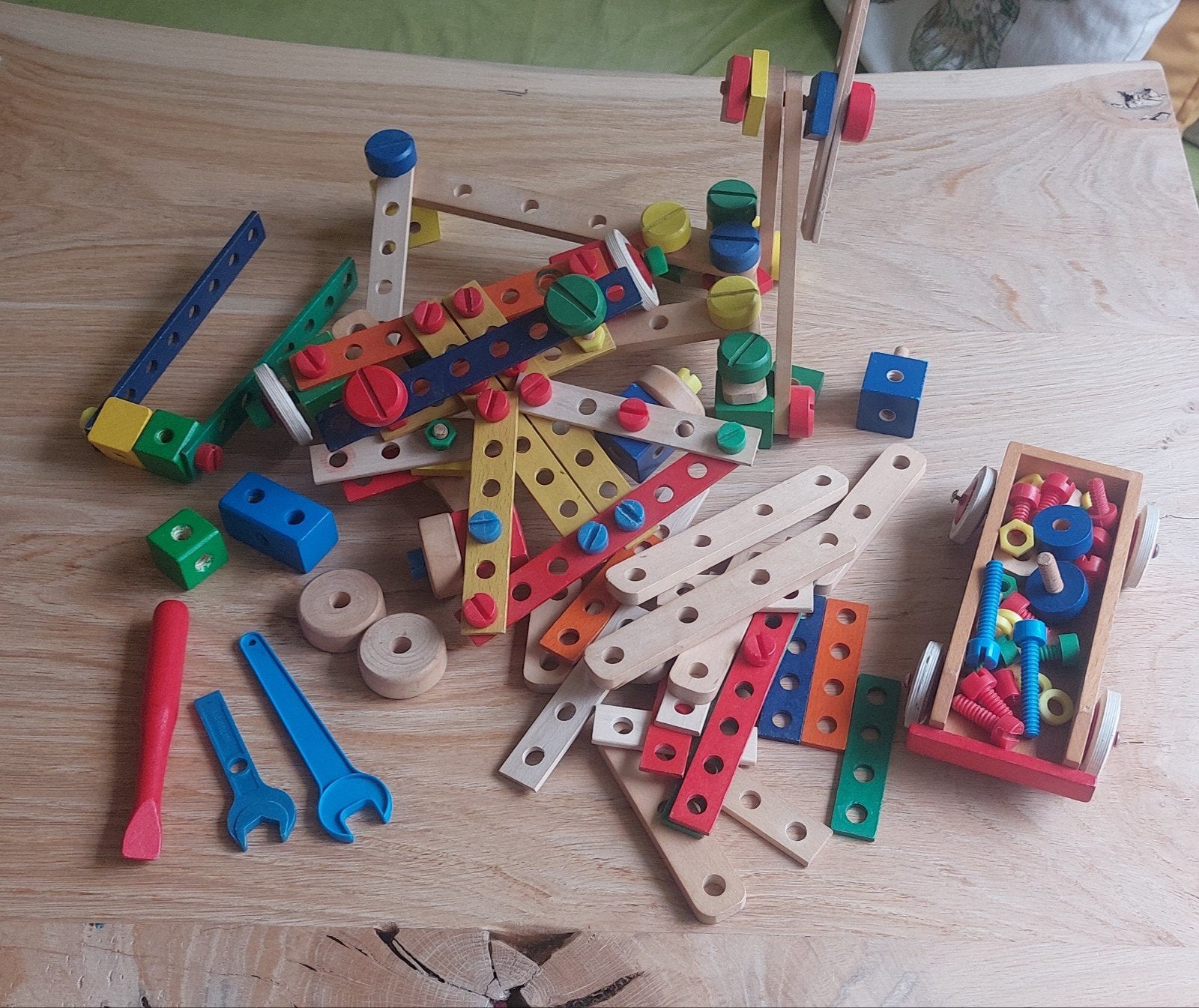 Houten bouwset voor kleuters met gereedschap (Mecano), Ophalen of Verzenden, Gebruikt, Overige merken