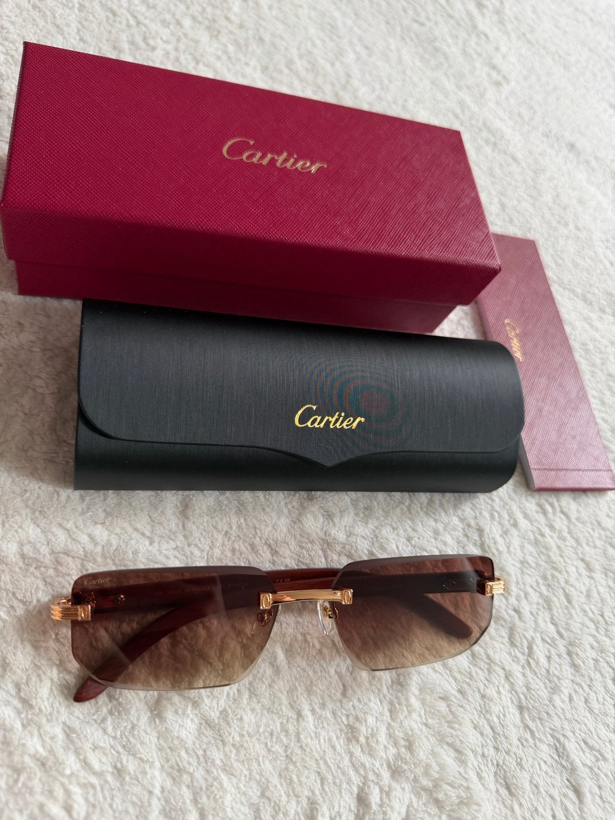 Cartier zonnebril met bruine glazen en gouden details, Ophalen of Verzenden, Zo goed als nieuw, Bruin, Zonnebril