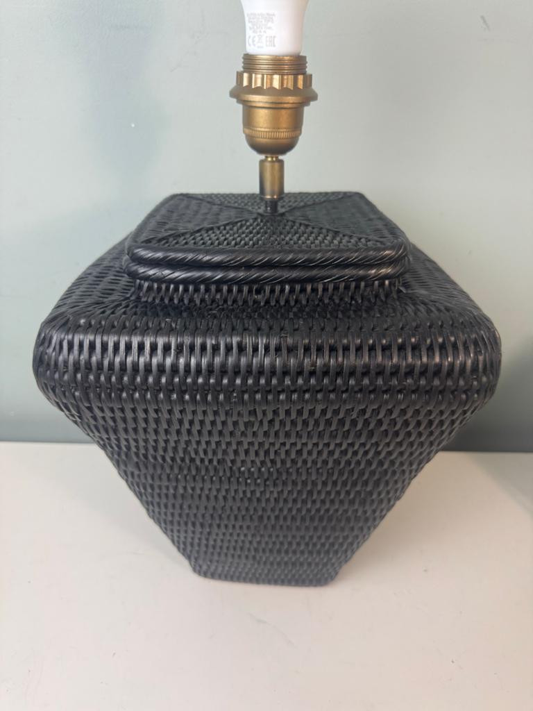 Vintage Birma rieten tafellamp - zwart gespoten, Ophalen of Verzenden